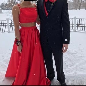 Stunning 2018 Red Silk Two Piece Prom Dress